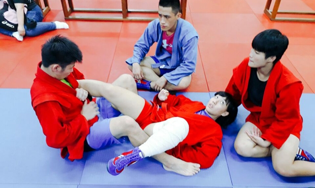 Sambo wrestlers from Korea and Chinese Taipei in the cohost training camp
