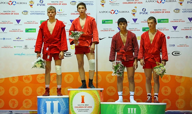 Winners and prize-winners of the First Day of the Sambo Tournament at the Children of Asia Games