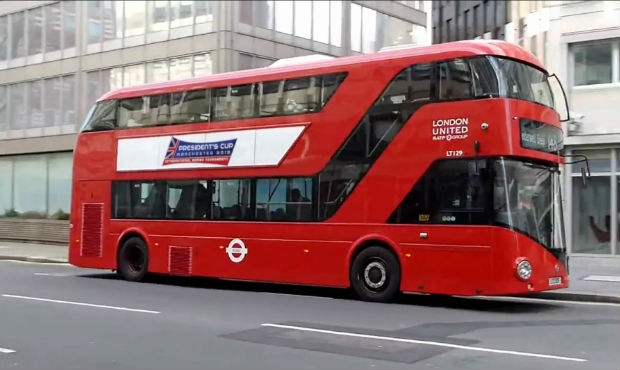 Double Decker with President's Sambo Cup Logo on Streets of London